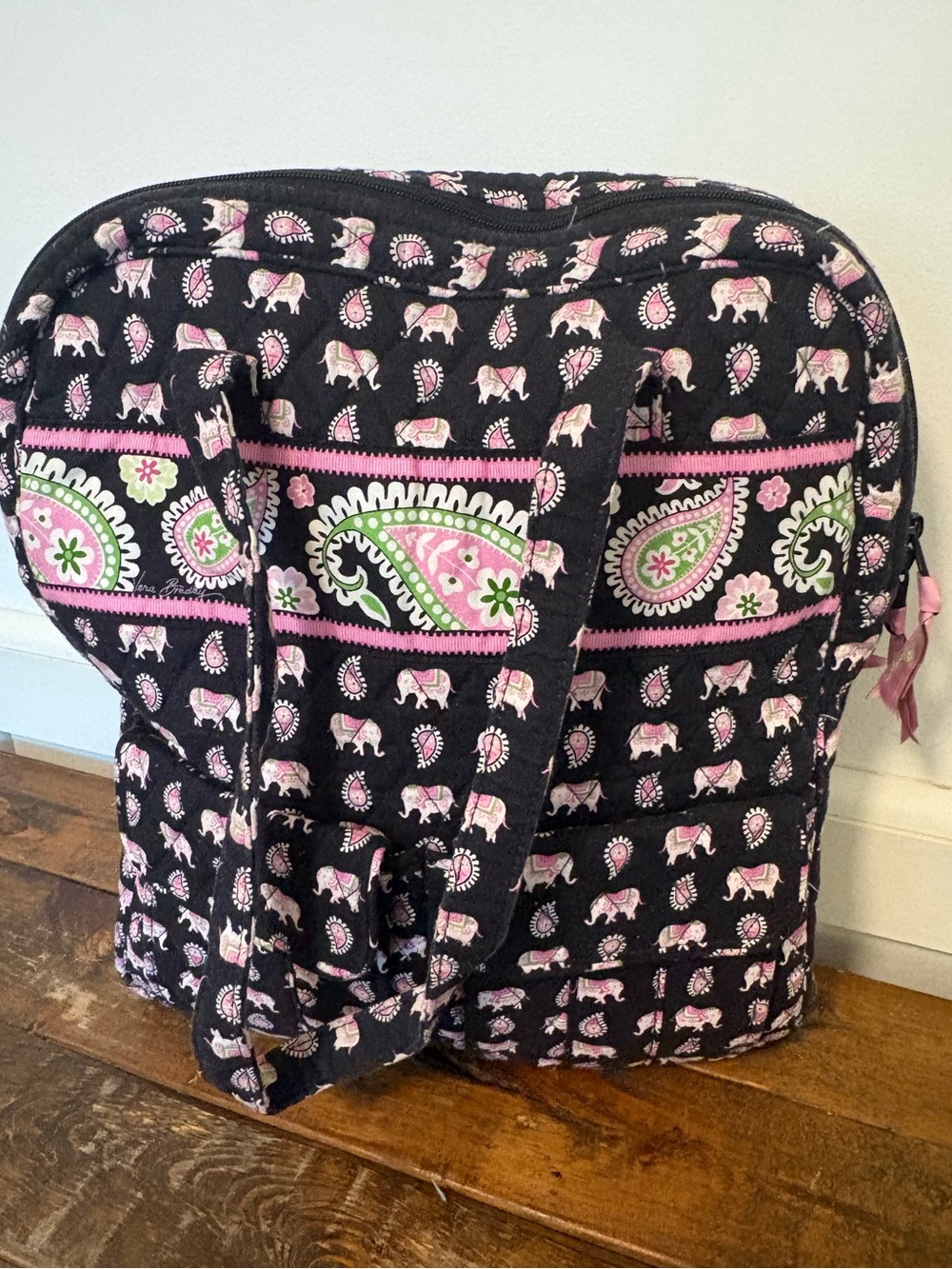 Vera Bradley Black Pink Elephant Paisley Quilted Tote Bag